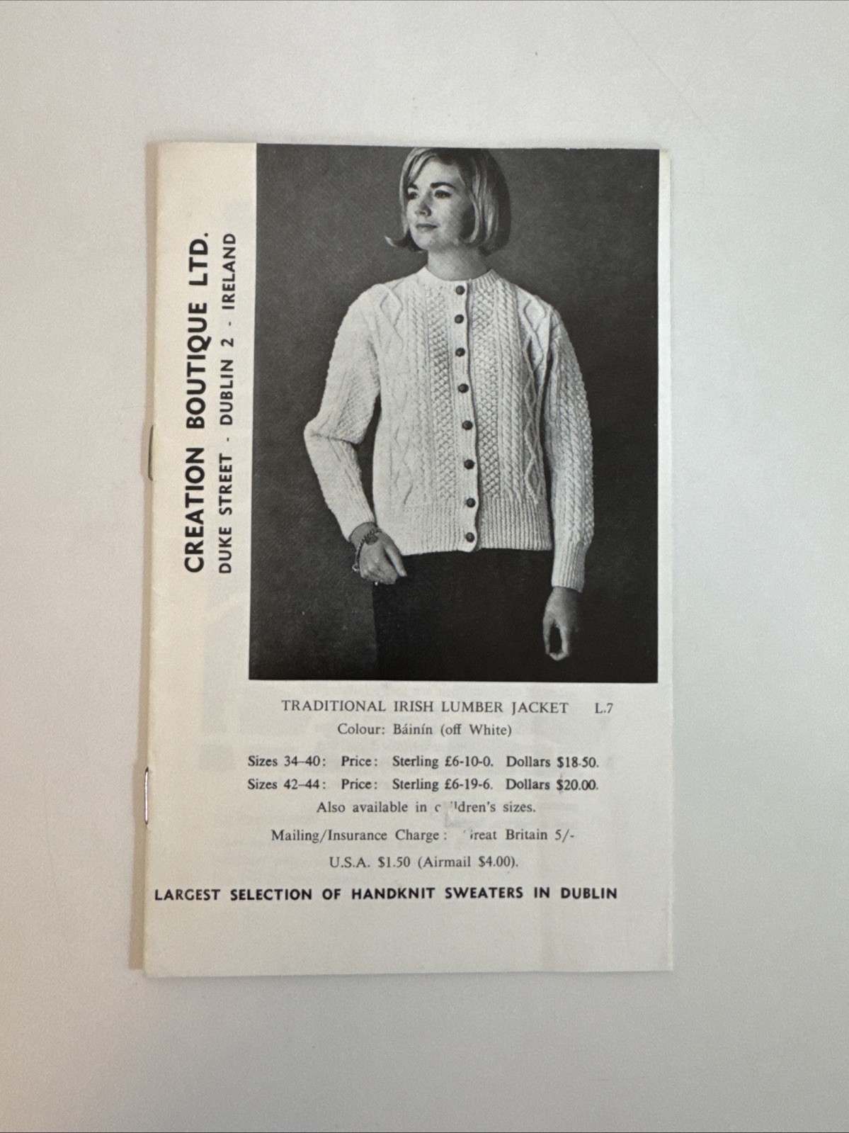 Vintage Dublin, Ireland Creation Boutique Clothing Catalog - Irish Sweaters