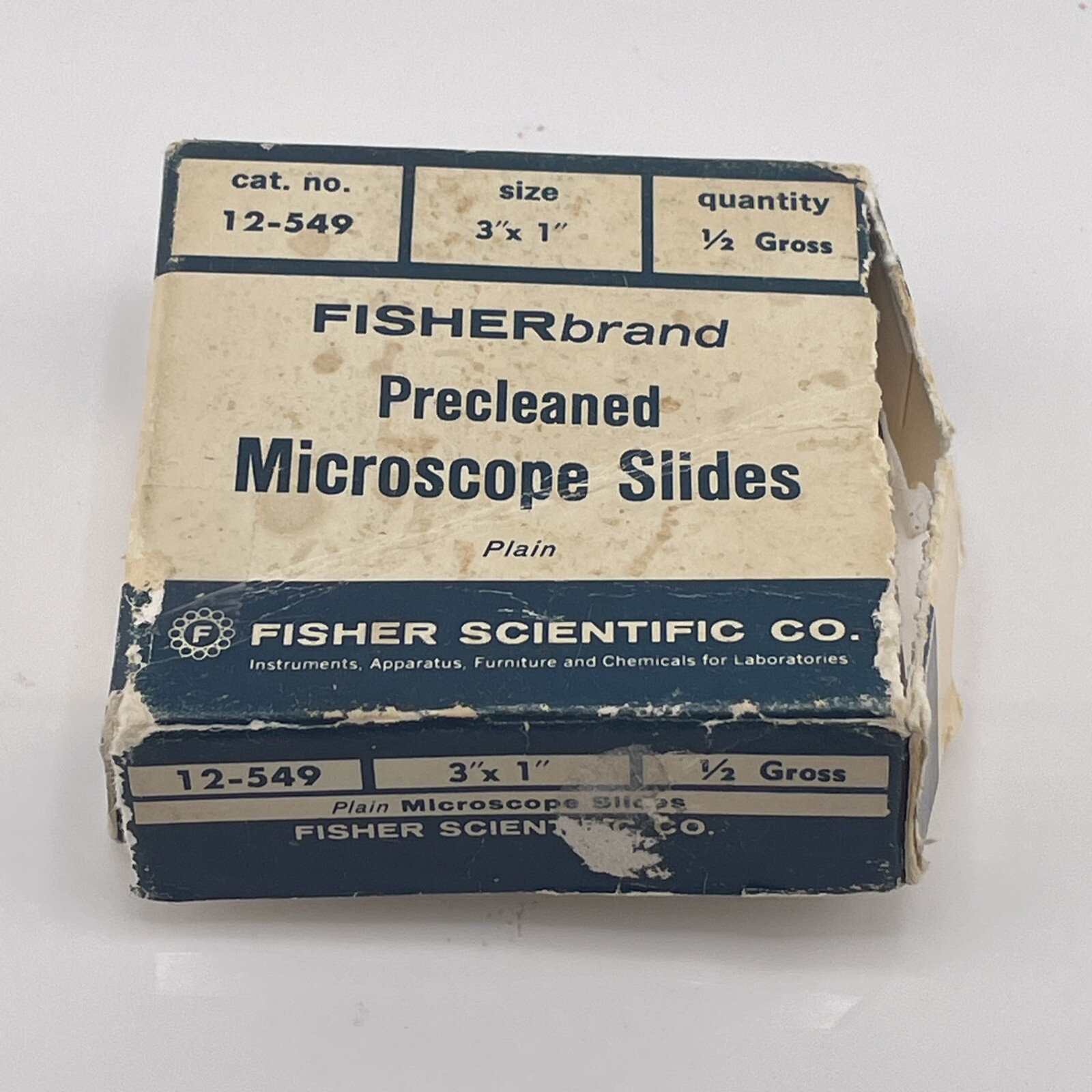 FISHER Scientific Co. 3"x1" Precleaned 12-549 Plain Microscope Slides 1/2 Gross
