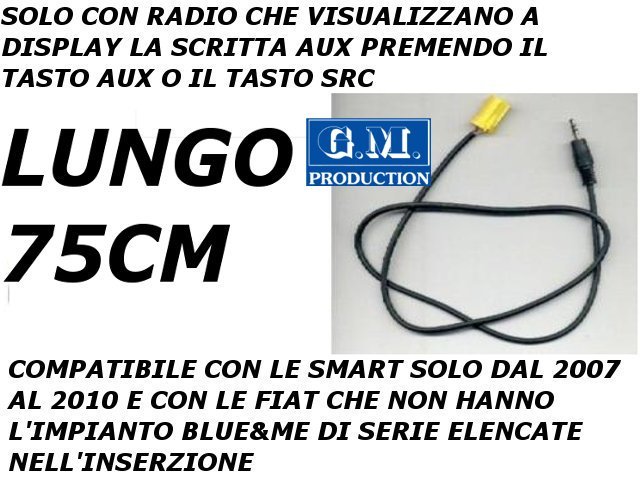 Cable Only Audio Aux IN MP3 Ipod IPHONE IPAD Fiat Grande Punto 500 159 Lancia