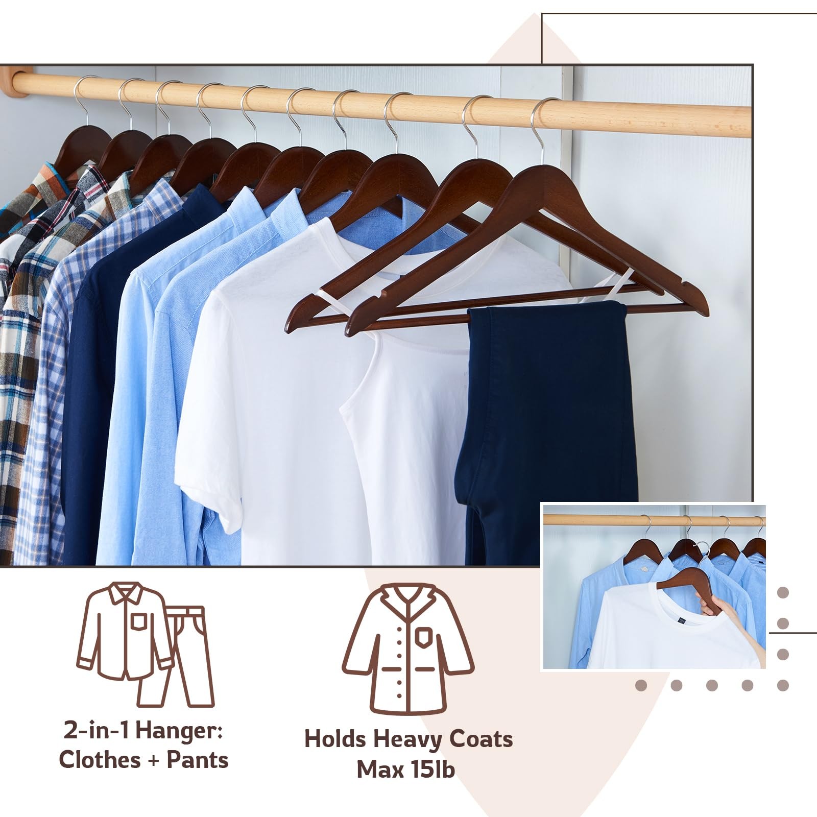 Wooden Hangers, 20 Pack Coat Hangers with Extra Smooth Finish, Precisely Cut ...