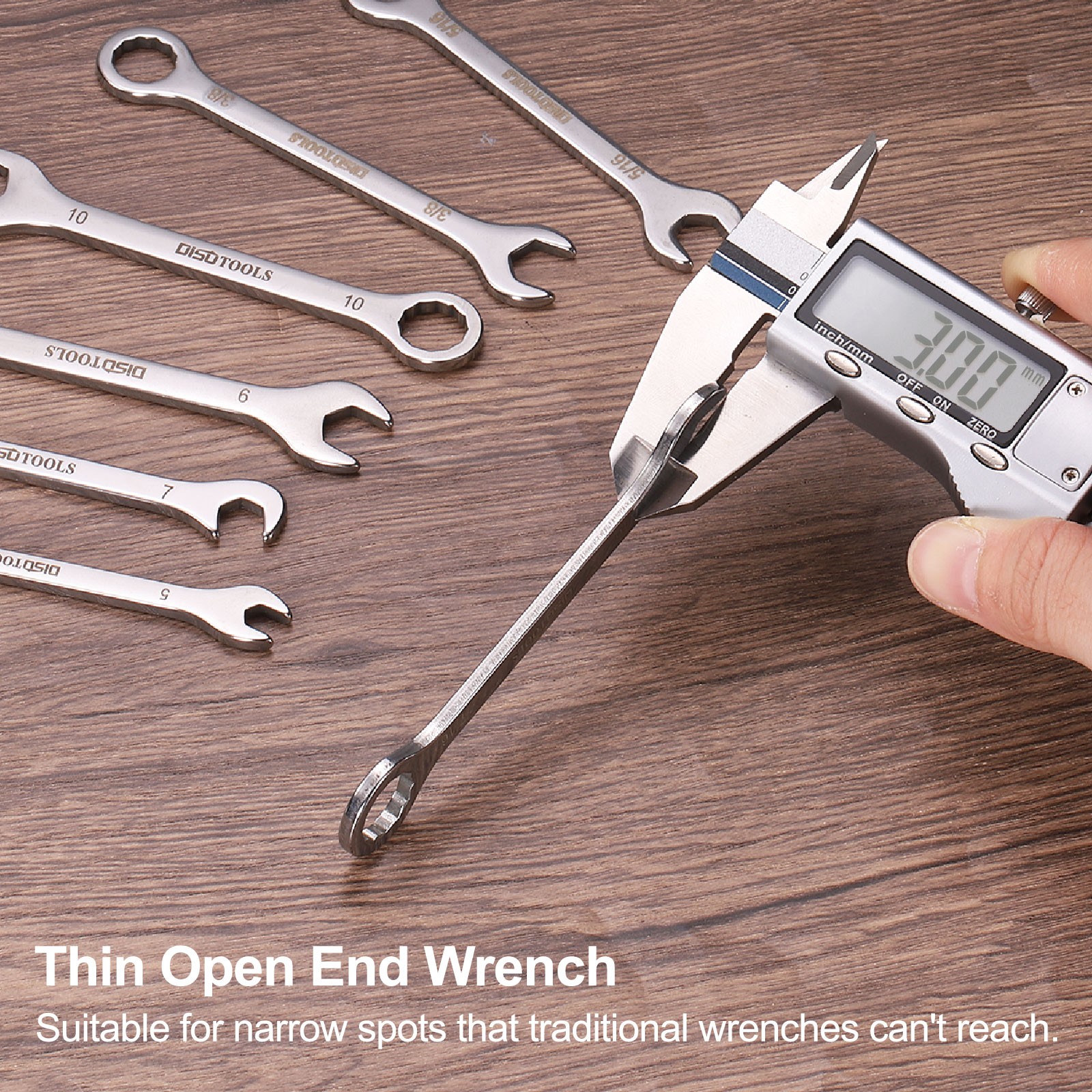 2pcs Thin Combination Wrench 7/16" with 6-Point Ended 5°Angled Open End
