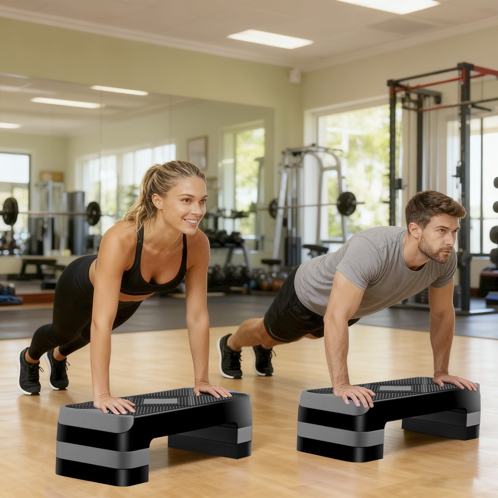 Aerobic Step Platform Exercise Step Adjustable Height 4"-6''-8' w/4 Risers Grey