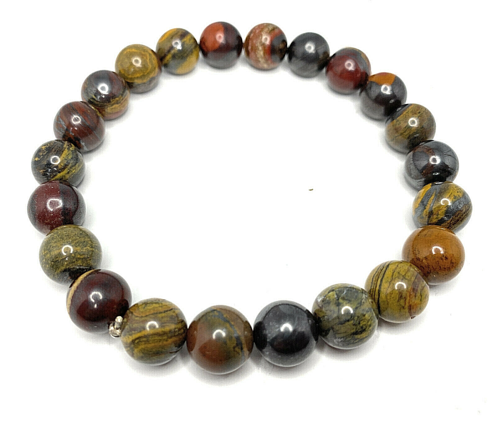 Handmade 10mm Sunset Tiger Iron Jasper Gemstone Protection Bracelet
