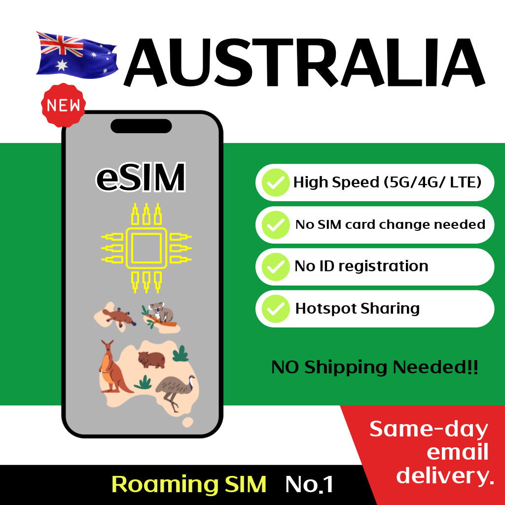 Australia + New Zealand Travel eSIM - 5G , 30 Days - 20GB / 30GB / 50GB