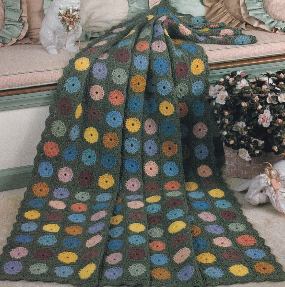 Afghan Crochet Pattern Instructions FLORAL YO-YOs AFGHAN