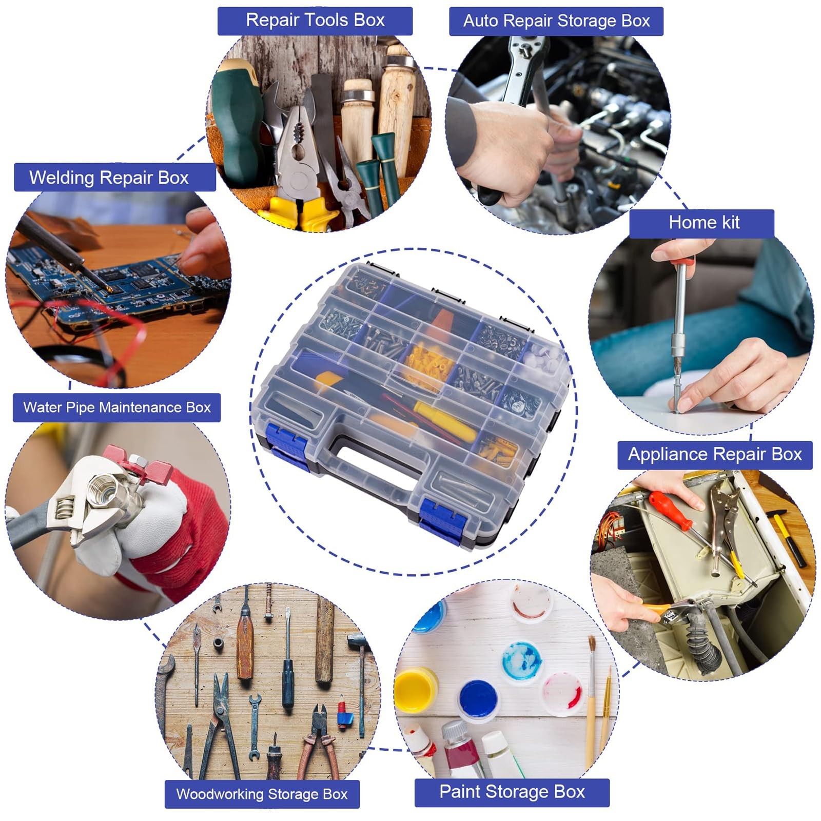 AIDY-PRO Small Parts Organizer Box Storage Case Tools 2 PACK, Blue