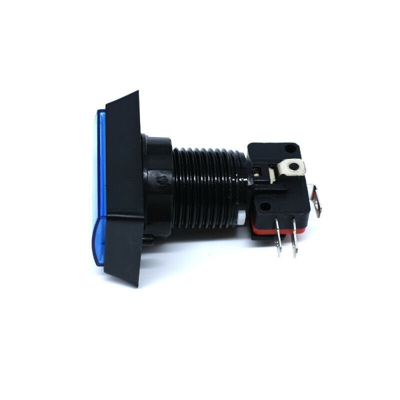 1Pc Blue Arcade Square Rectangle Buttons LED Push Illumilated w/ Microswitch