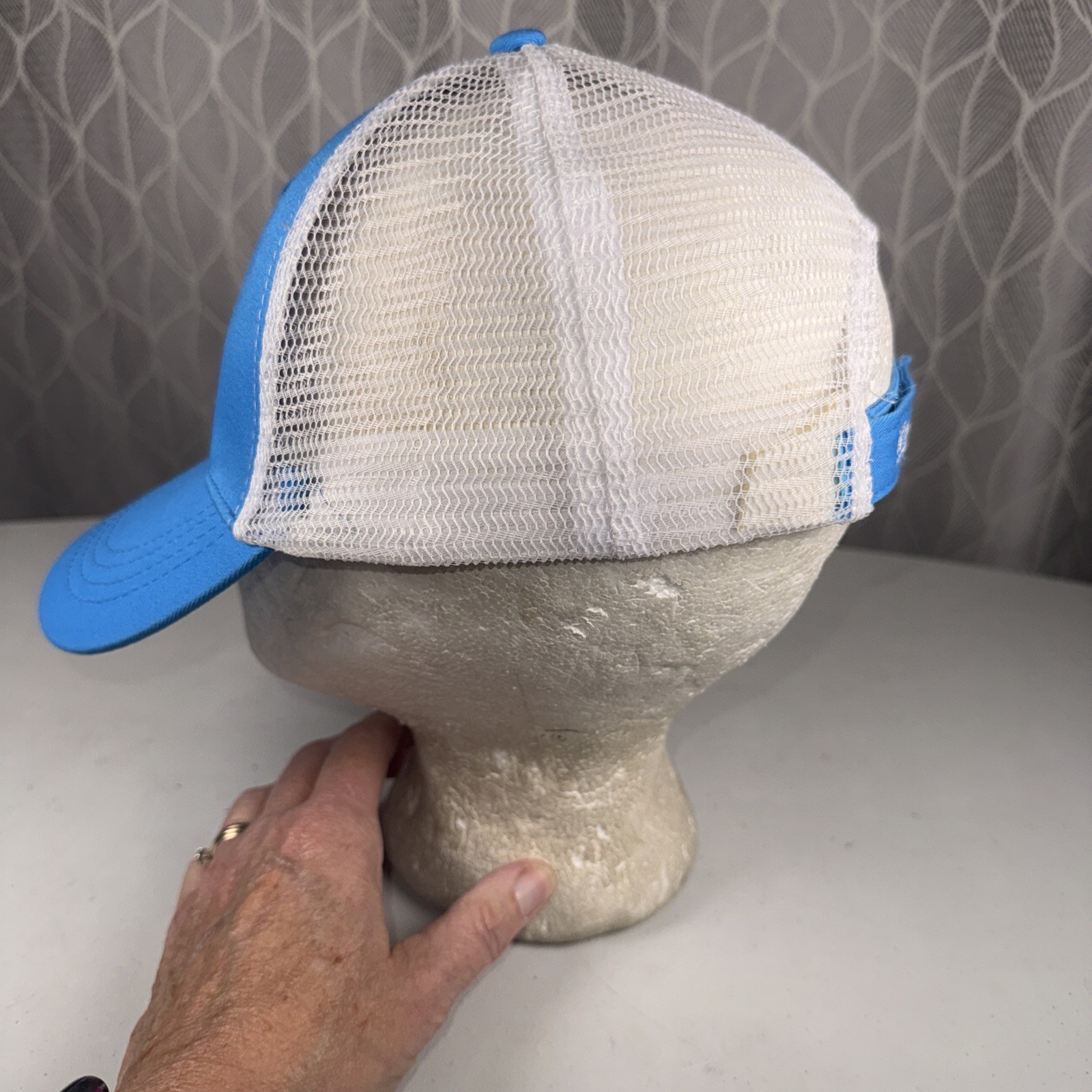 Chicago Dogs Logo Patch on Brite BLue White Mesh Trucker hat Cap Hook Loop
