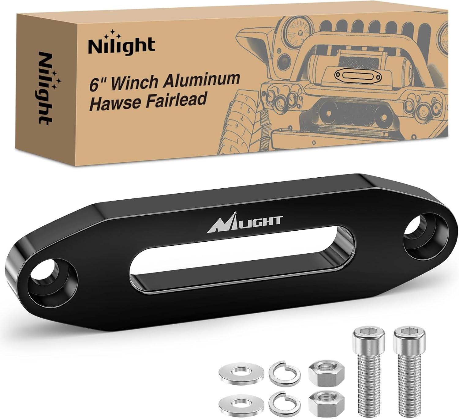 Nilight Winch Fairlead Aluminum Hawse Fairlead 6 Inch (152 mm) Hole Spacing