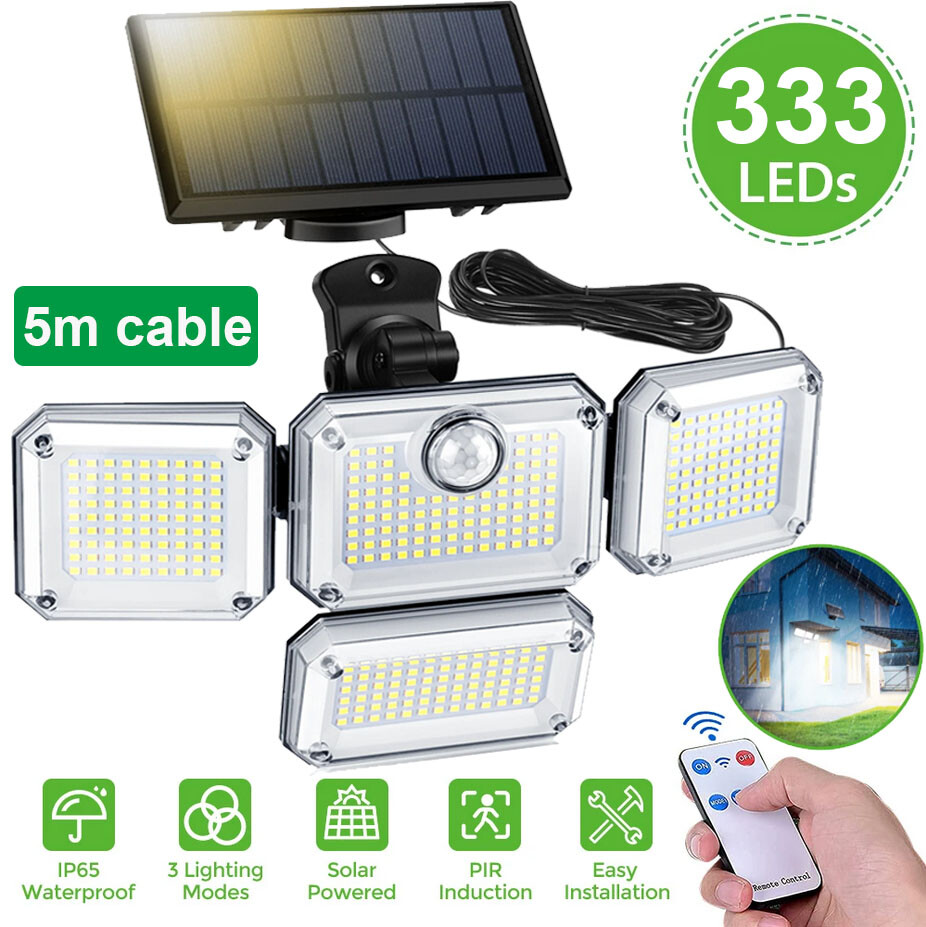 333 LED Solar Lights Outdoor 3000LM Waterproof Motion Sensor Security Wall Lamp