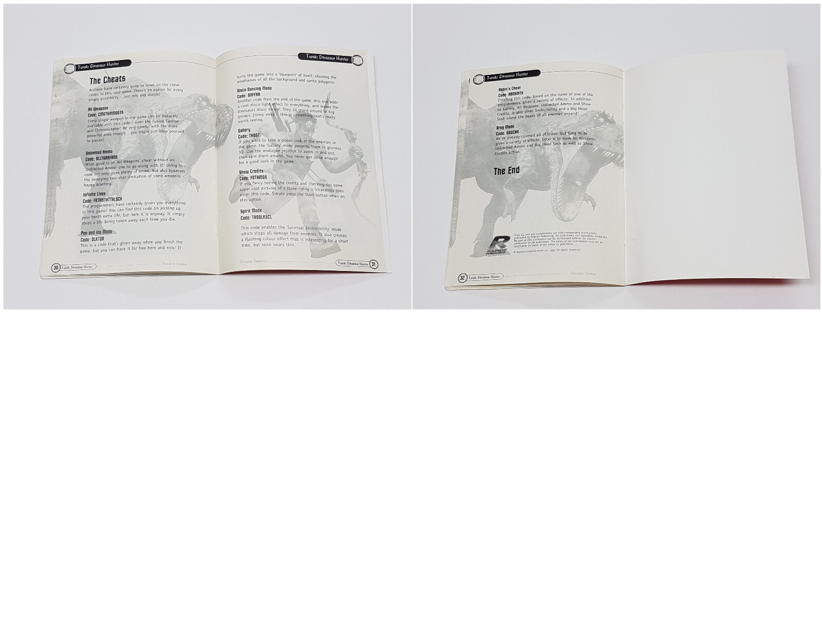 Turok Dinosaur Hunter Complete Solution Total 64 Supplement Strategy Pamphlet **