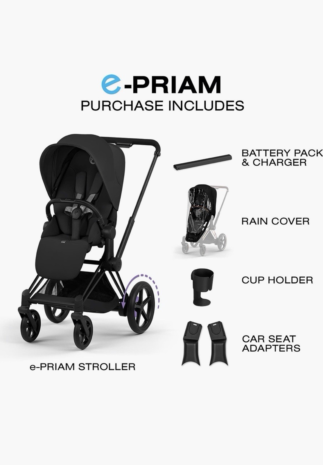 NEW Cybex E-PRIAM Electric Stroller Deep Black Matte with Battery & Charger