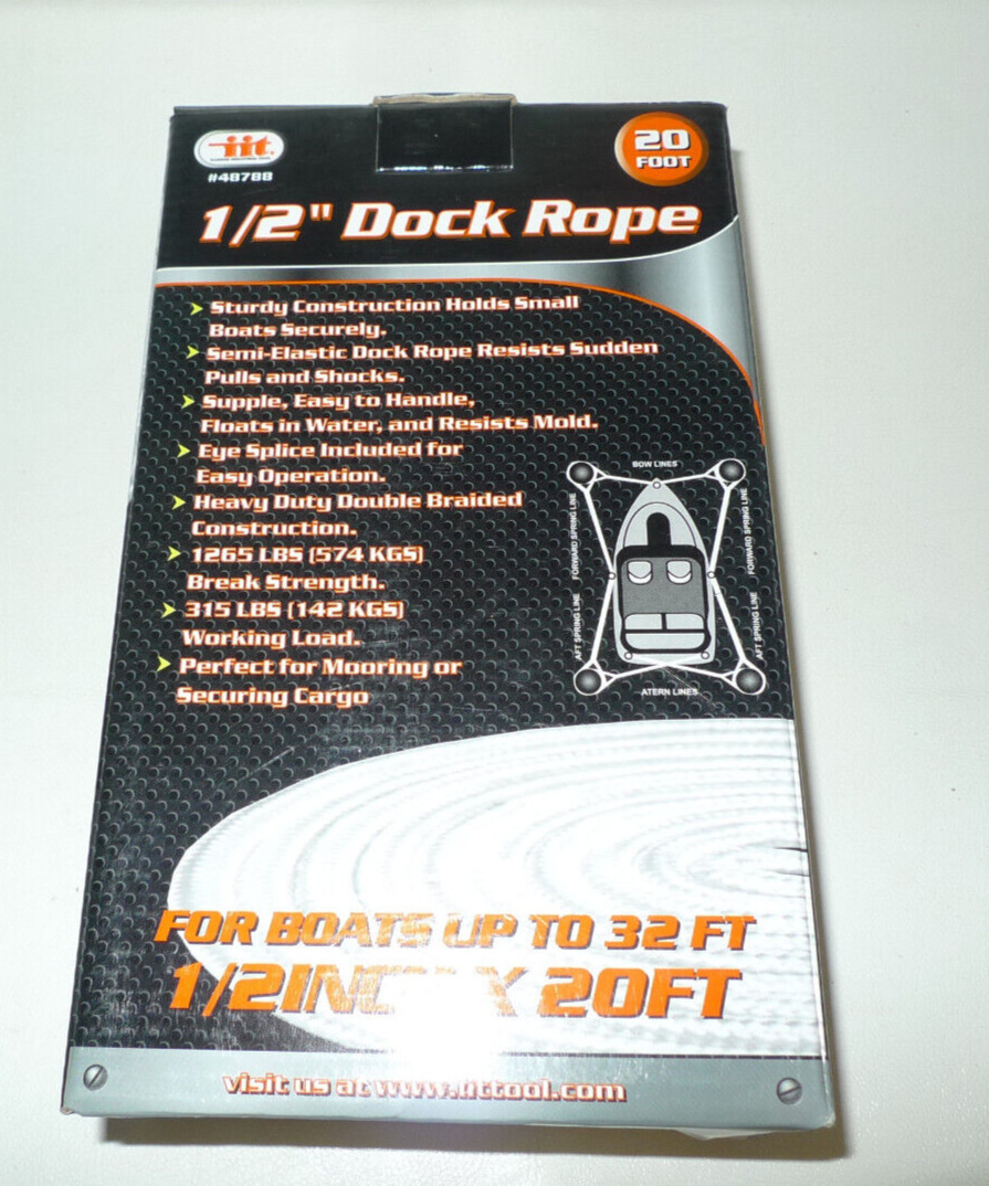 NEW ITT Double Braided Dock Rope 1/2" x 20' White