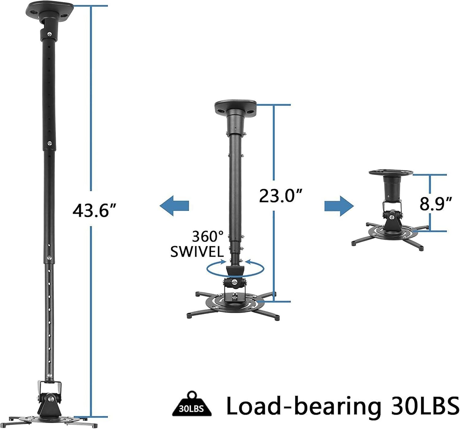 Full Motion Universal Ceiling Projector Mount Bracket with Adjustable Height