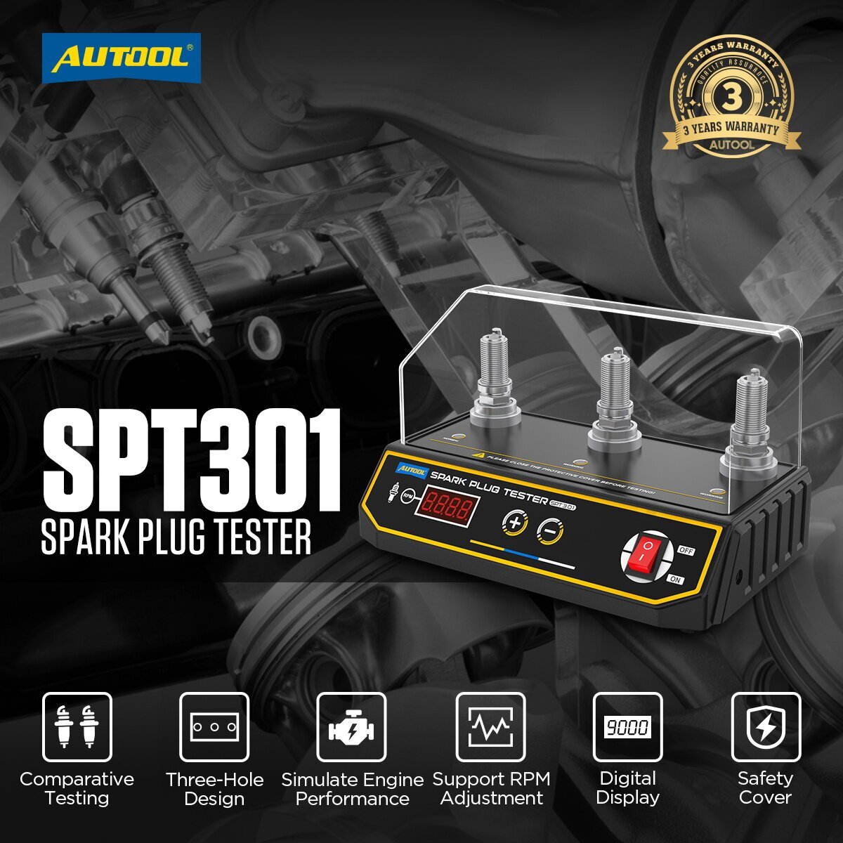 Spark Plug Tester Three Hole Diagnostic Tool 12V Gasoline Ignition Analyzer Test