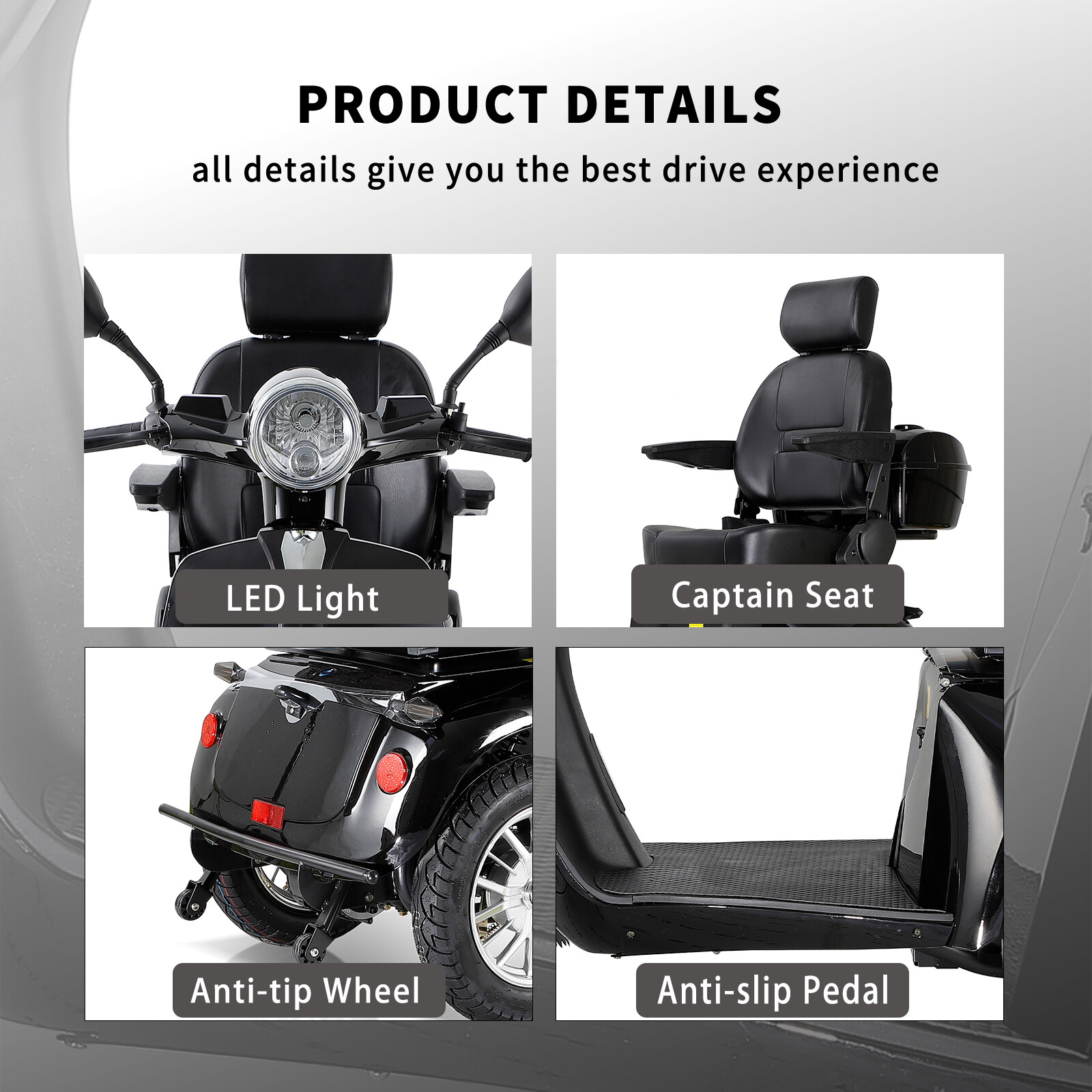 4 Wheels Mobility Scooter 800W Motor 60V 20Ah Battery Adult Senior Black