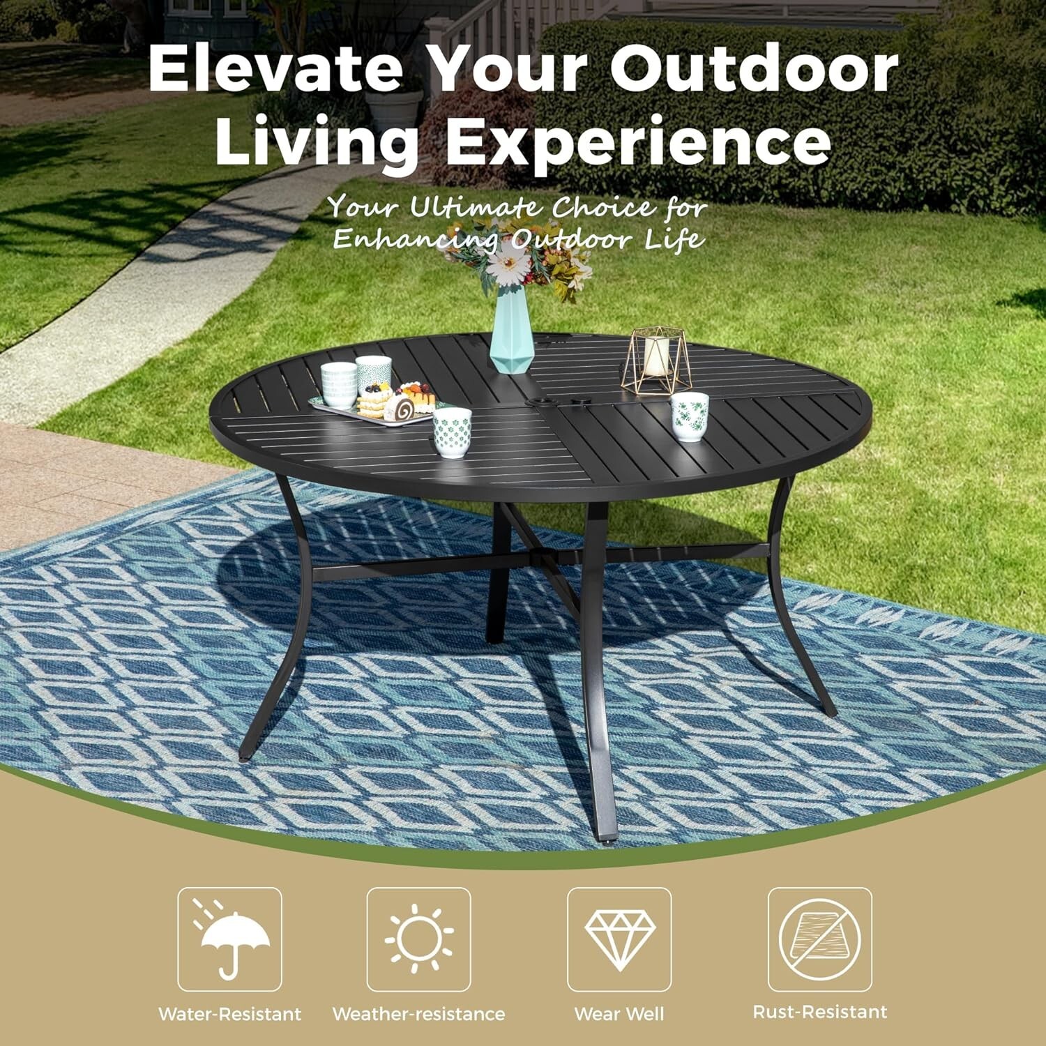 7Pcs Outdoor Furniture Set Patio Dining Set Chairs & Round Table w/Umbrelle Hole