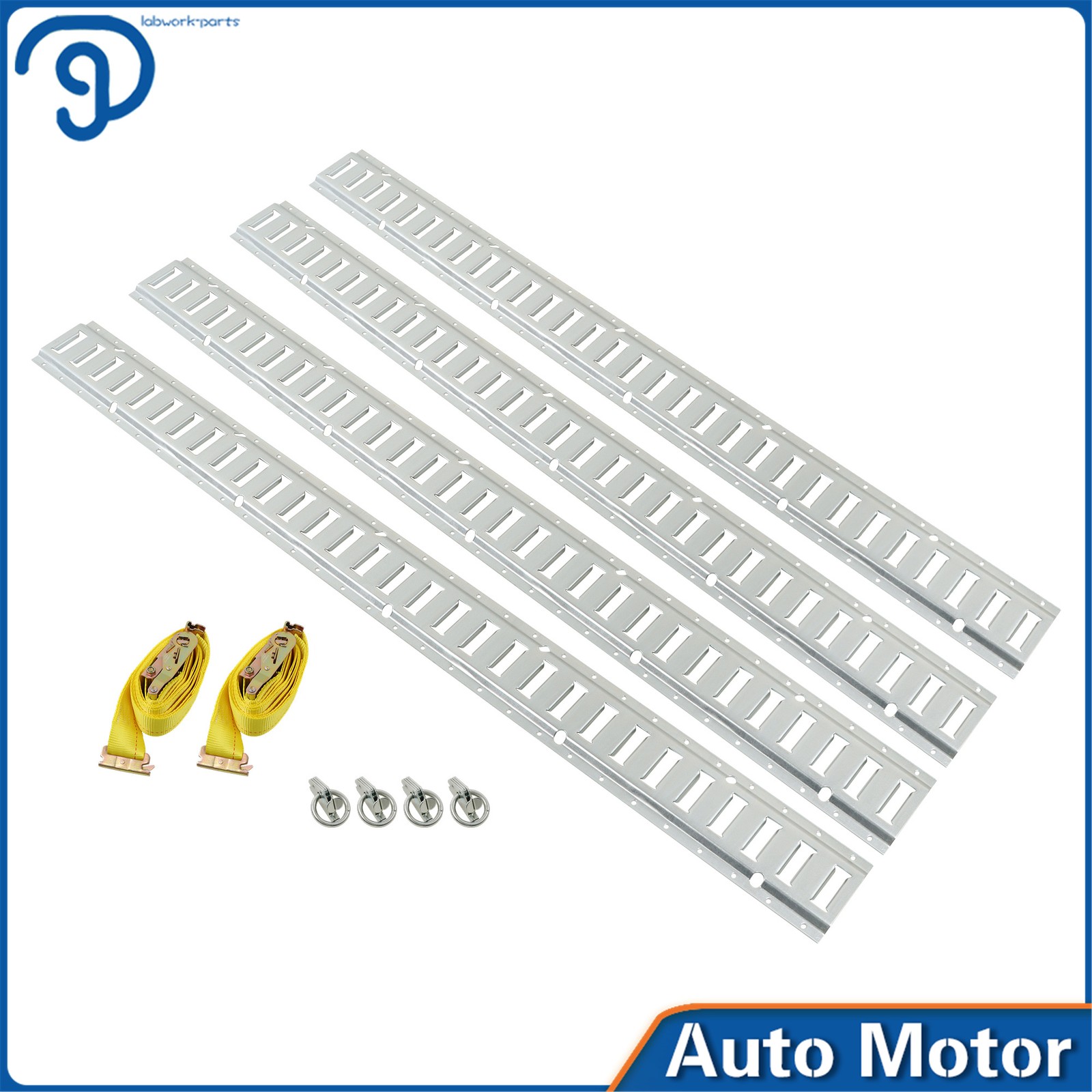 10PCS E Track Tie-Down Rail Kit 4× 5' E Track Rails 4× O Rings 2× Ratchet Straps