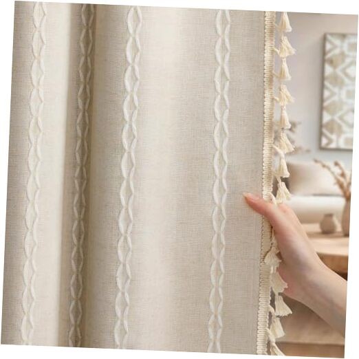 Boho Blackout Curtains 2 Panels 84 Inch for 52"W x 84"L (Pack of 2) Beige