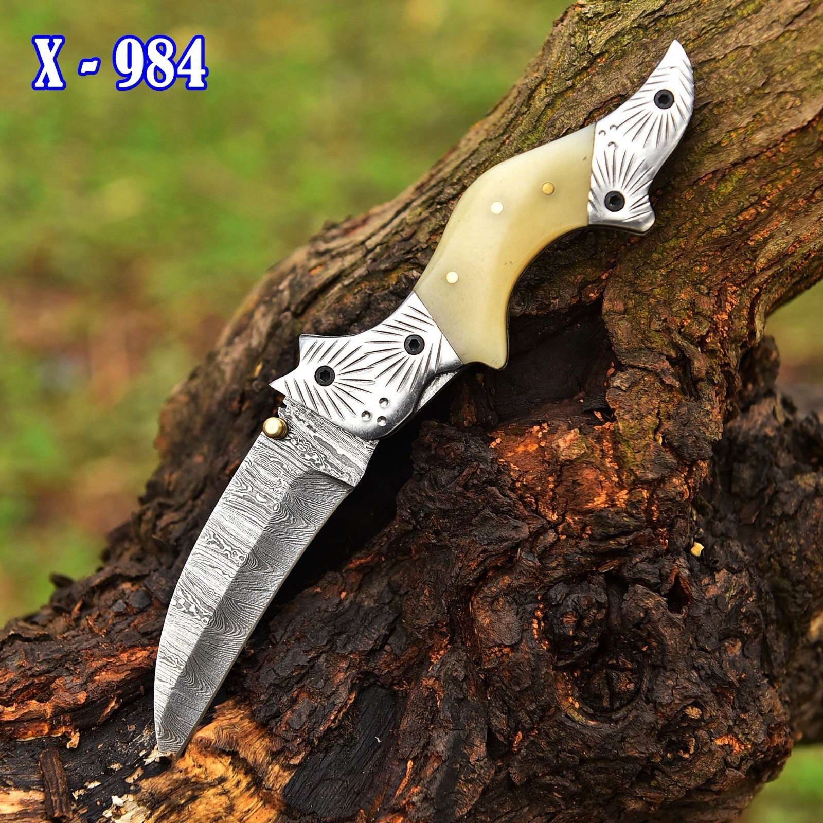 Handmade Damascus Folding Blade Pocket Knife Survival Tactical-Limited Edition