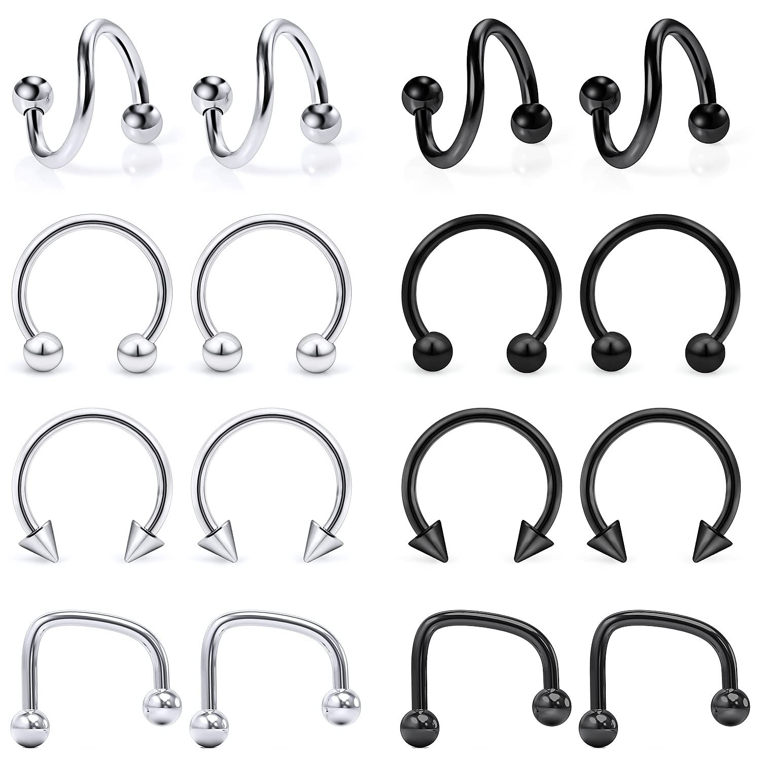 Hoeudjo 16g Lip Rings Stainless Steel Snake 16 gauge, inner diameter:5/16"