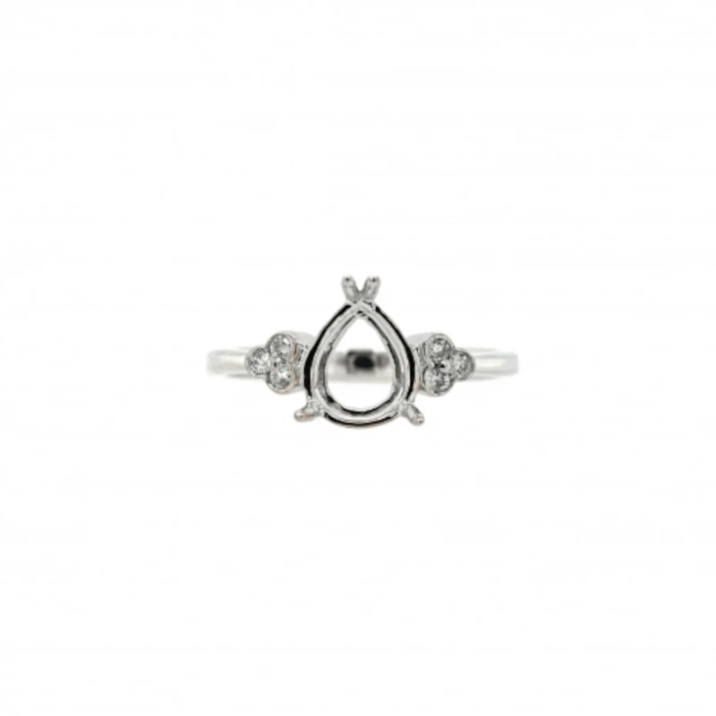 9x7mm Pear Semi Mount Ring 925 Sterling Silver Side Trio Accents Women Ring