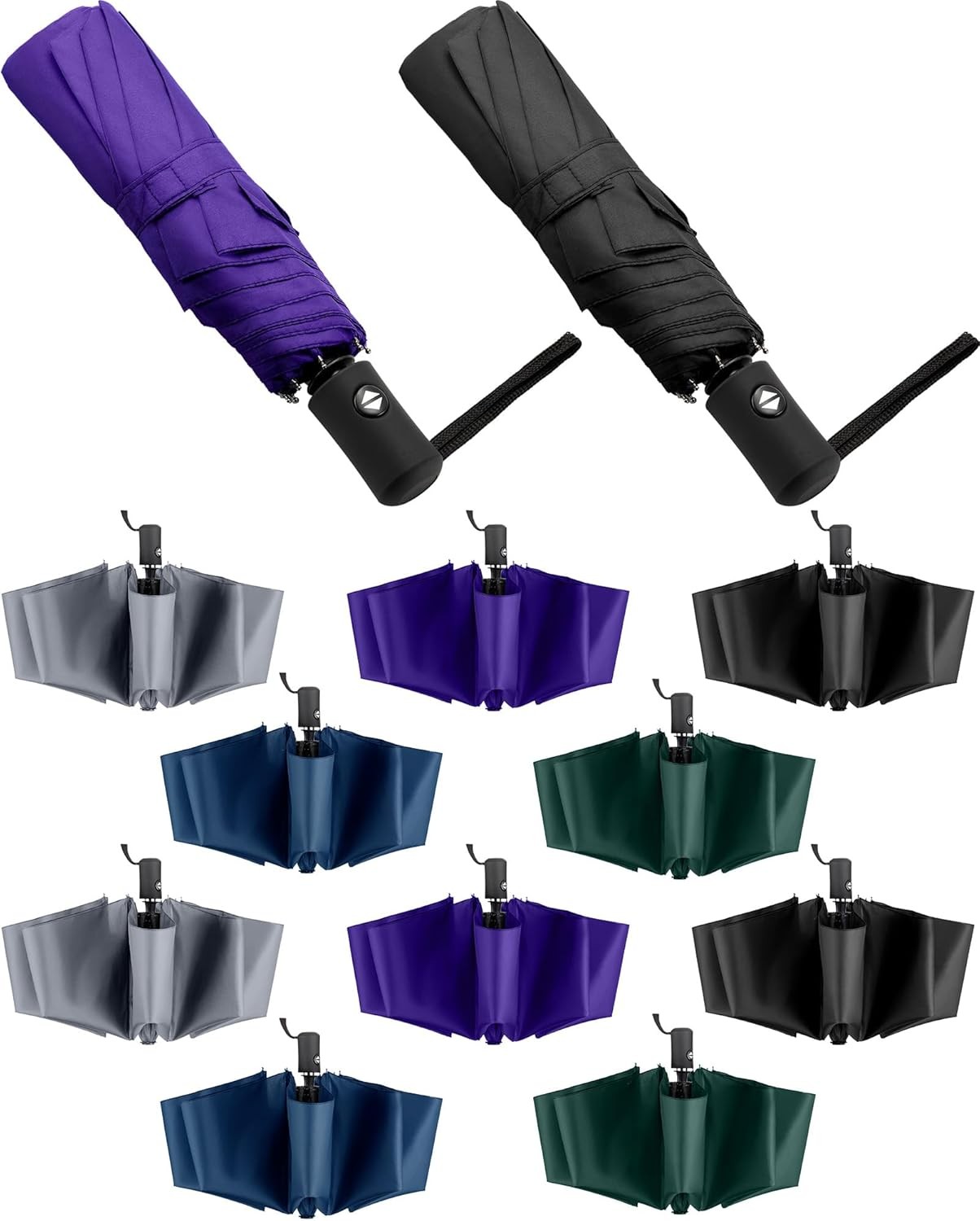 Wesiti 10 Pack Rain Umbrellas Bulk Automatic Black, Navy, Green, Grey, Purple