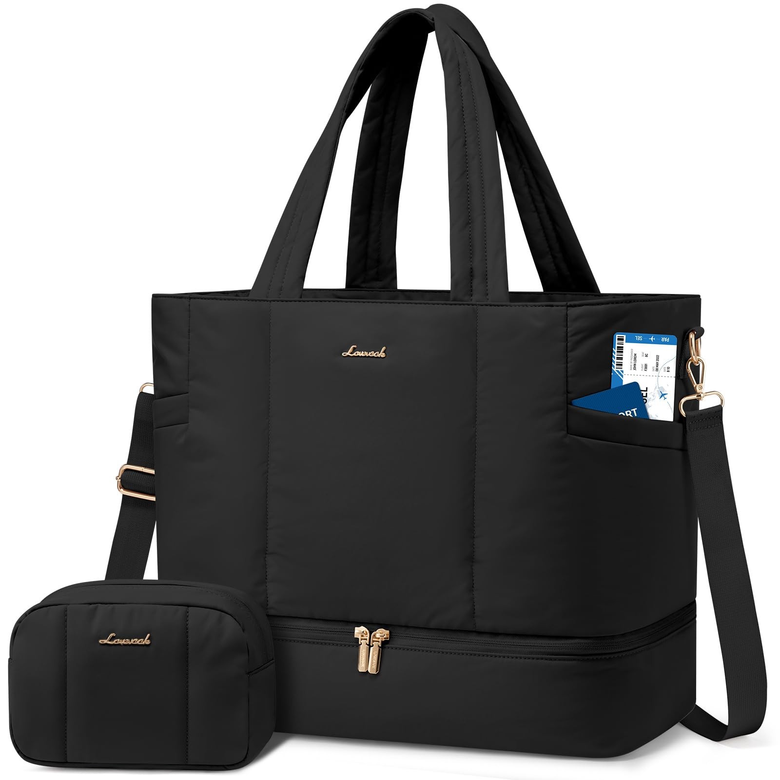 58L Puffer Travel Duffle Bag for Women - Carry-On Weekender Shoe Compartment