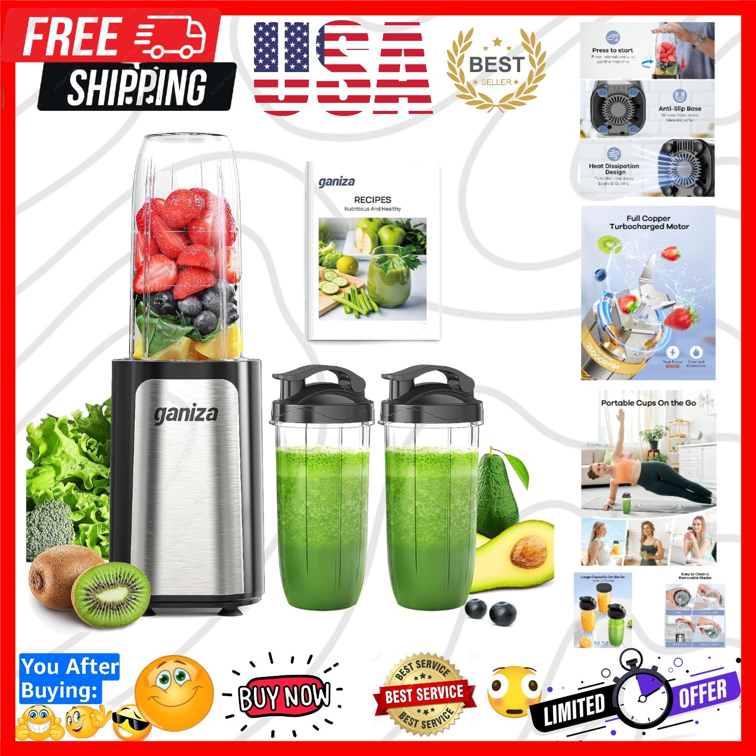 Blender for Smoothies, 14Pcs Personal Blender for Shake and Smoothies for Kit...