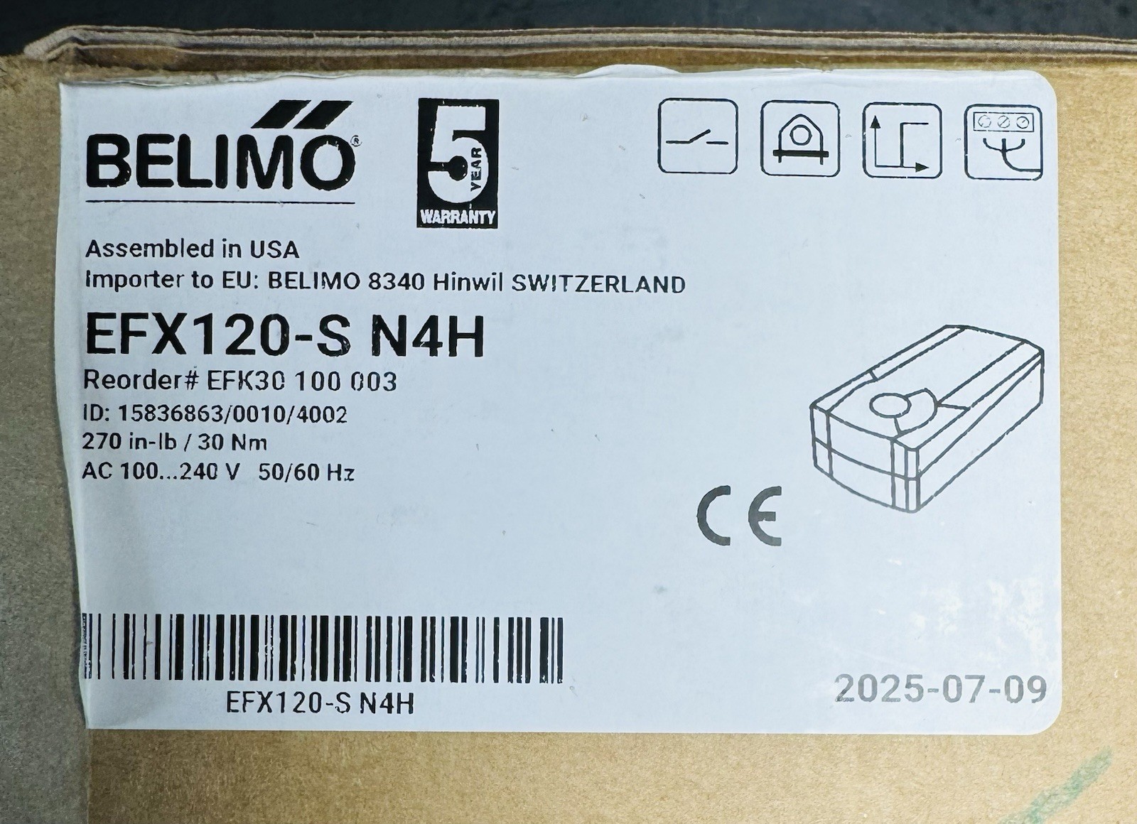 Belimo EFX120-S N4H Fail-Safe Damper Actuator AC 100-240V 50/60Hz MPN