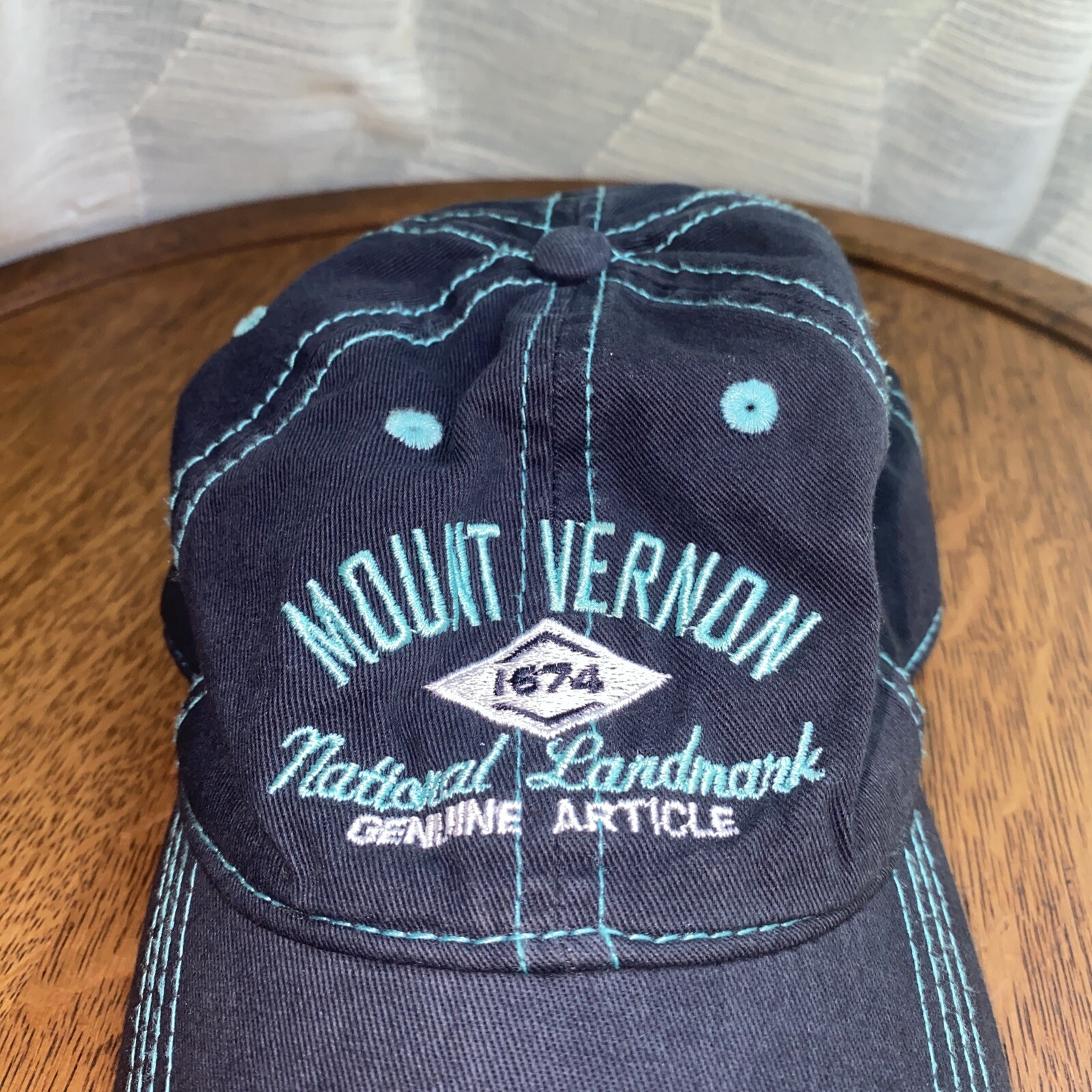 Mount Vernon Hat Cap National Landmark Genuine Article Blue w Teal Strapback