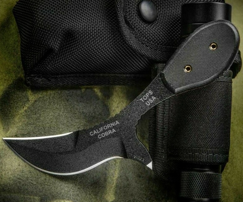 TOPS California Cobra Fixed Knife 2.5" 1095HC Steel Full Tang Blade G10 Handle