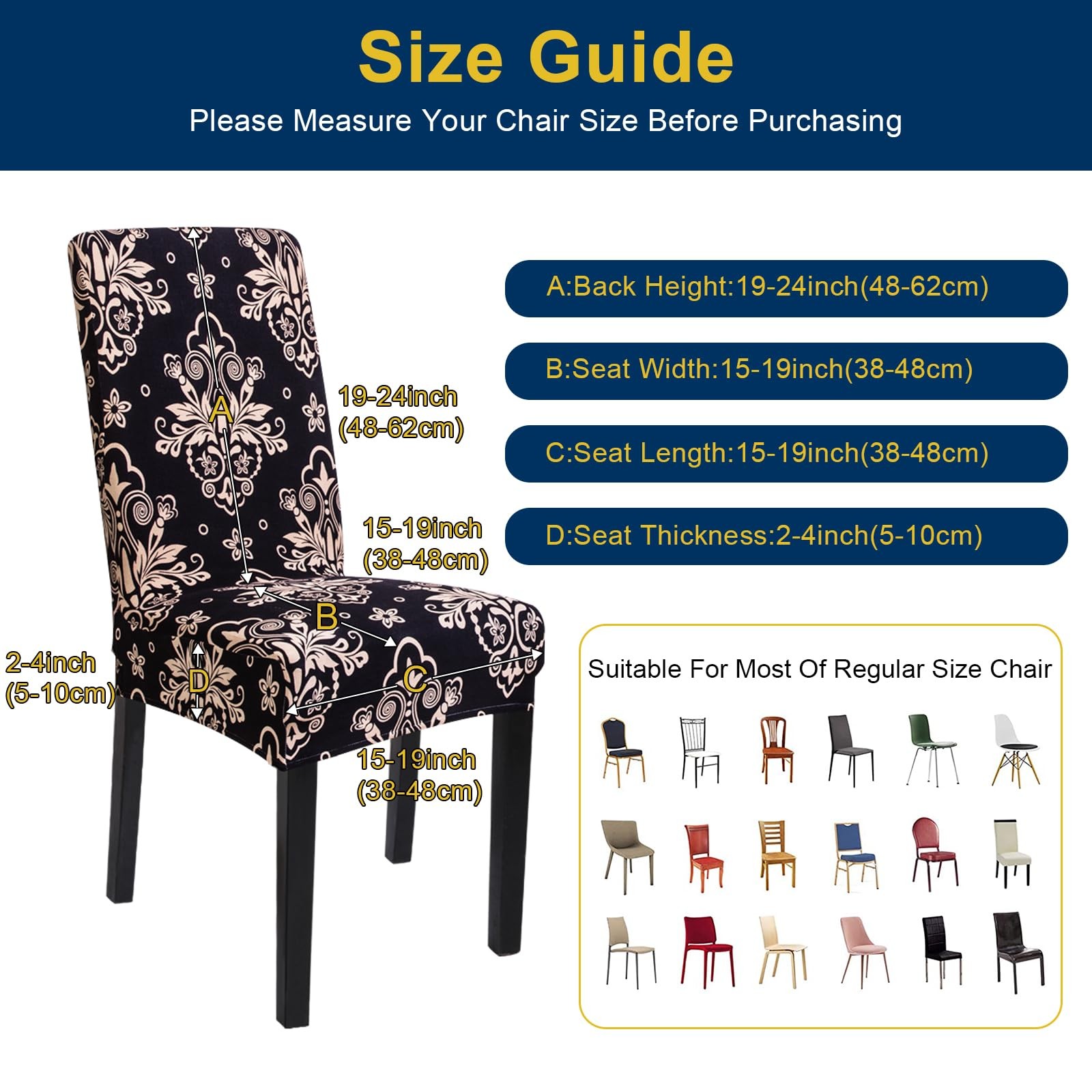 Fafua Chair Covers, Stretch Kitchen Covers/Dining Black Flower