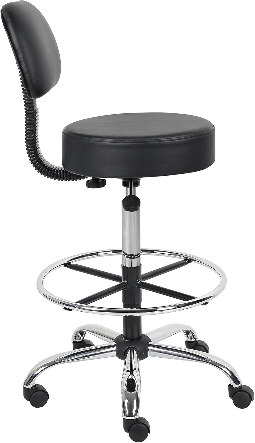 Durable Antimicrobial Vinyl Drafting Stool with Chrome Base - Black Elegance