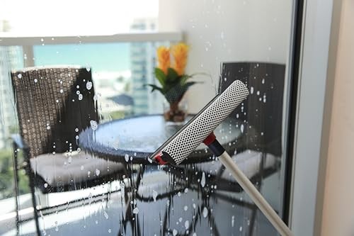 Window Squeegee Cleaner 2-in-1 with Long Handle 18-30" Extension Pole Red
