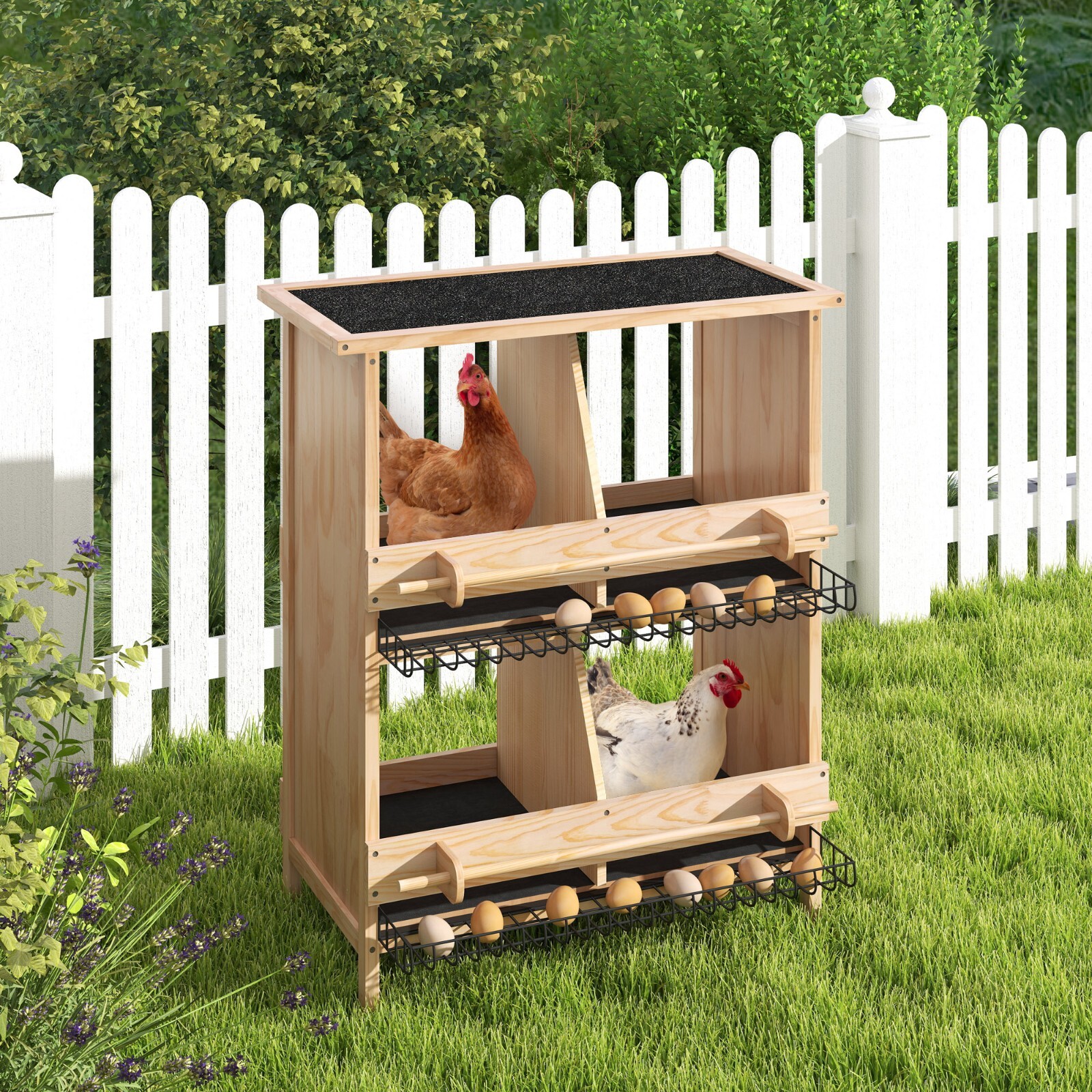 Wooden Nesting Box for Chicken Coop 4-Compartment Egg Laying Box for Poultry