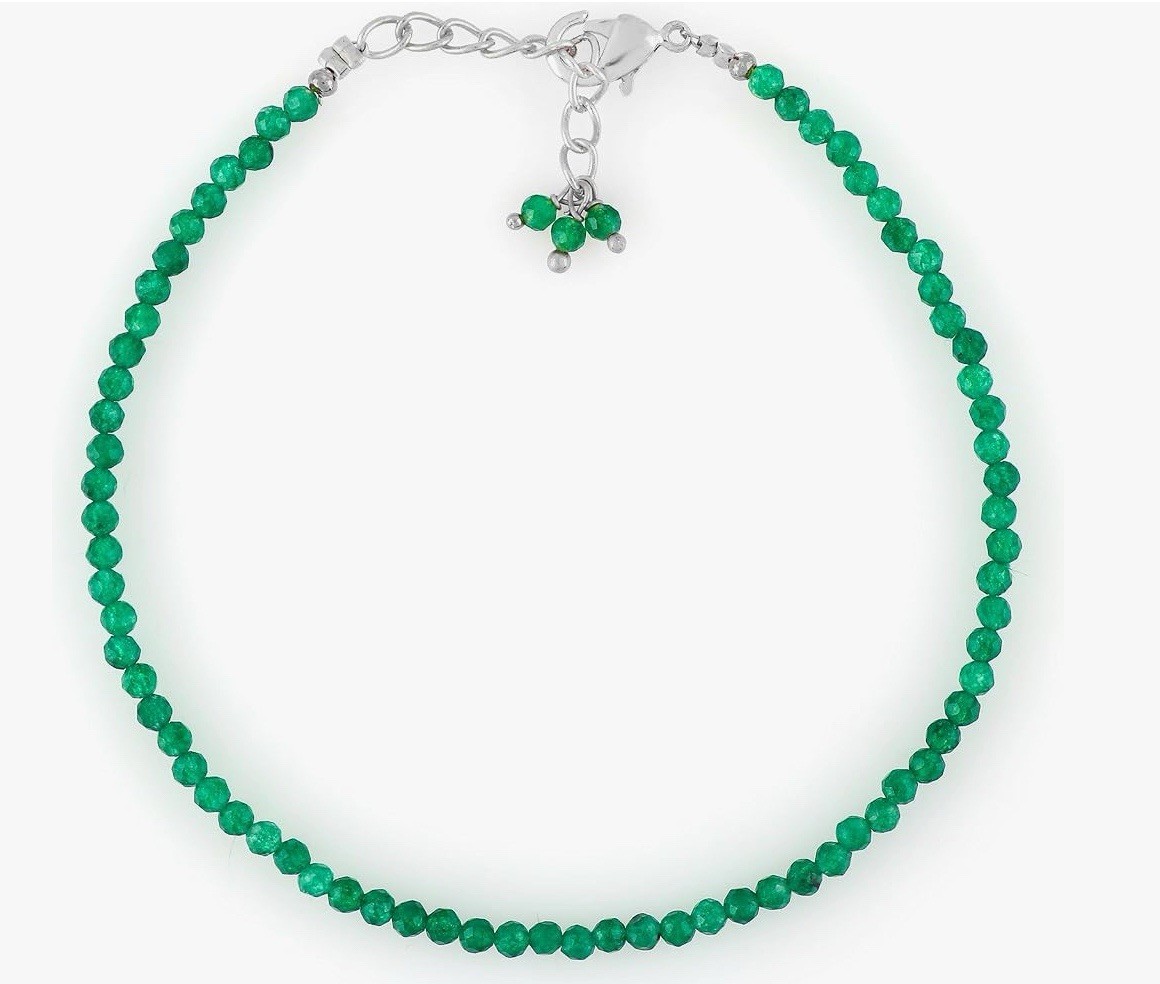 Natural Gemstone Beaded Bracelet, Microfaceted Crystals Green