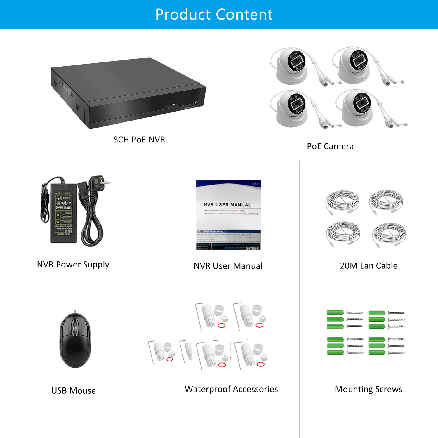 8CH H.265 8MP 4K POE NVR 4PCS 4MP IP Audio ColorVu Dome Security Camera SYSTEM