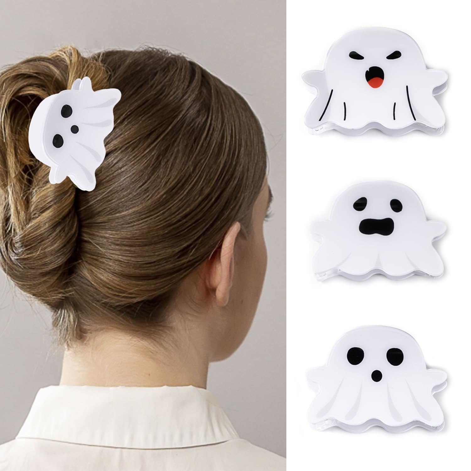 3 Pcs Hair Claw Clips white Ghost Face Cute Halloween Hair Styling Tool for W...