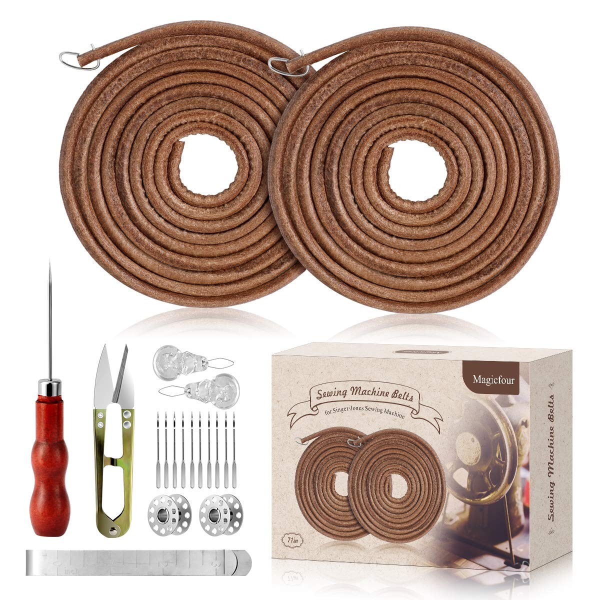 Treadle Sewing Machine Belt for Singer/Jones, 2 Pack 71" 3/16" Leather Belt w...