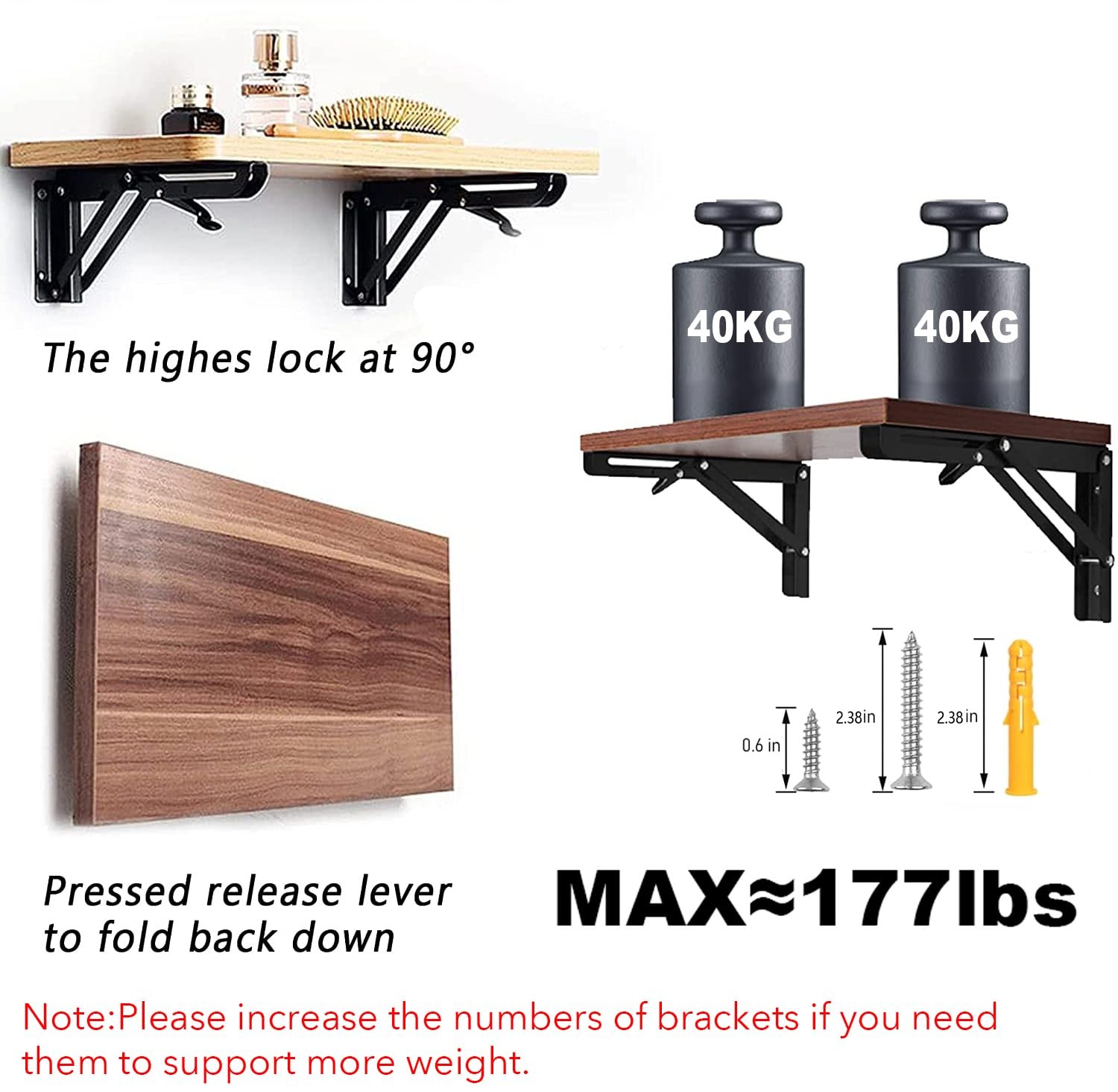 16 Inch Folding Shelf Brackets Heavy Duty Wall Mount 2pcs
