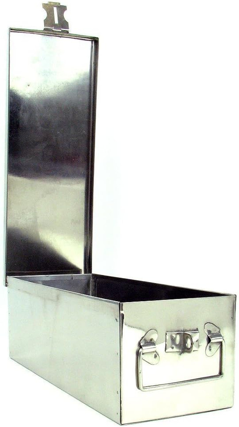 Lock Box with Folding Handle - Durable Metal Storage Chest with Stackable Des..