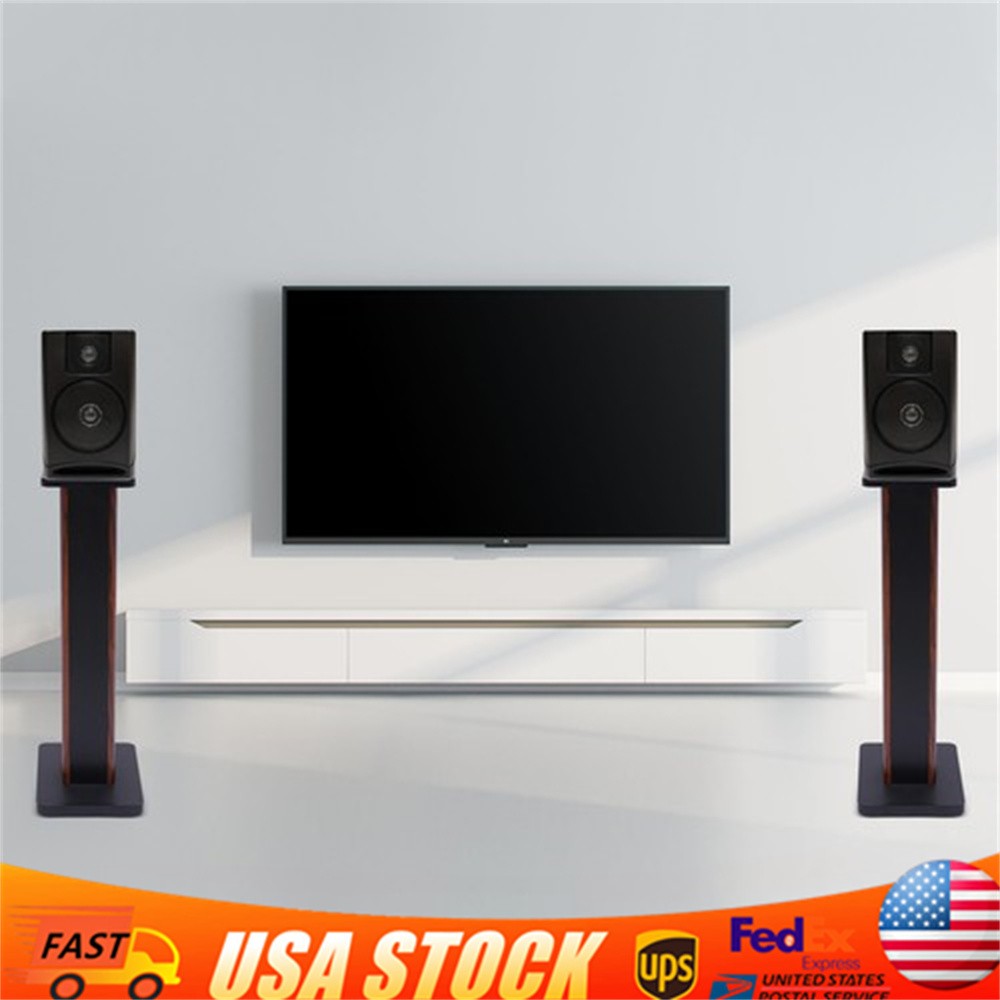 28" Wood Speaker Stands 1 Pair Yellow Sandalwood/Black Walnut for HiFi Bookshelf