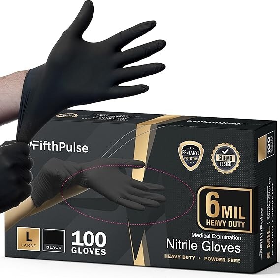 Guantes de nitrilo negros de 6 milésimas, resistentes, de grado mecánico y alime