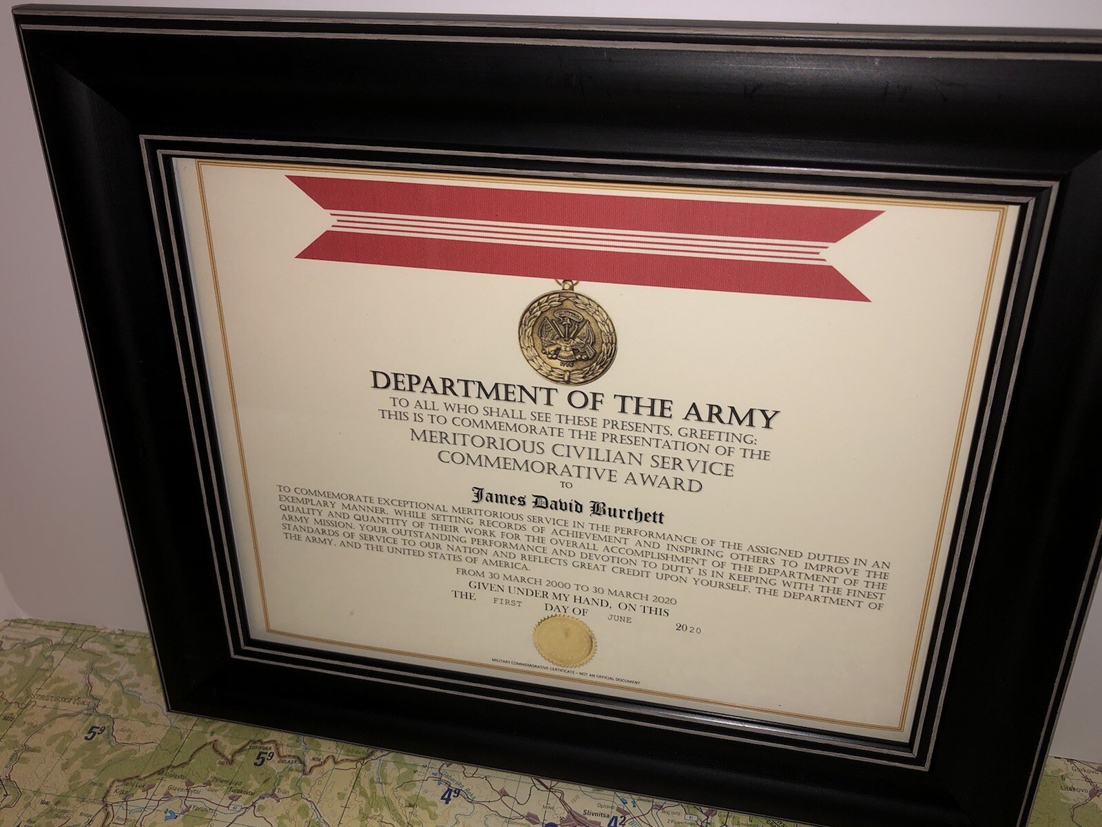 MERITORIOUS CIVILIAN SERVICE COMMEMORATIVE AWARD CERTIFICATE ~ Type-1