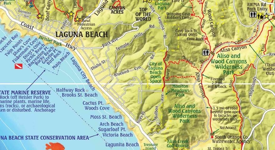 South Coast Wilderness Trail Guide Orange County Laminated Map Poster