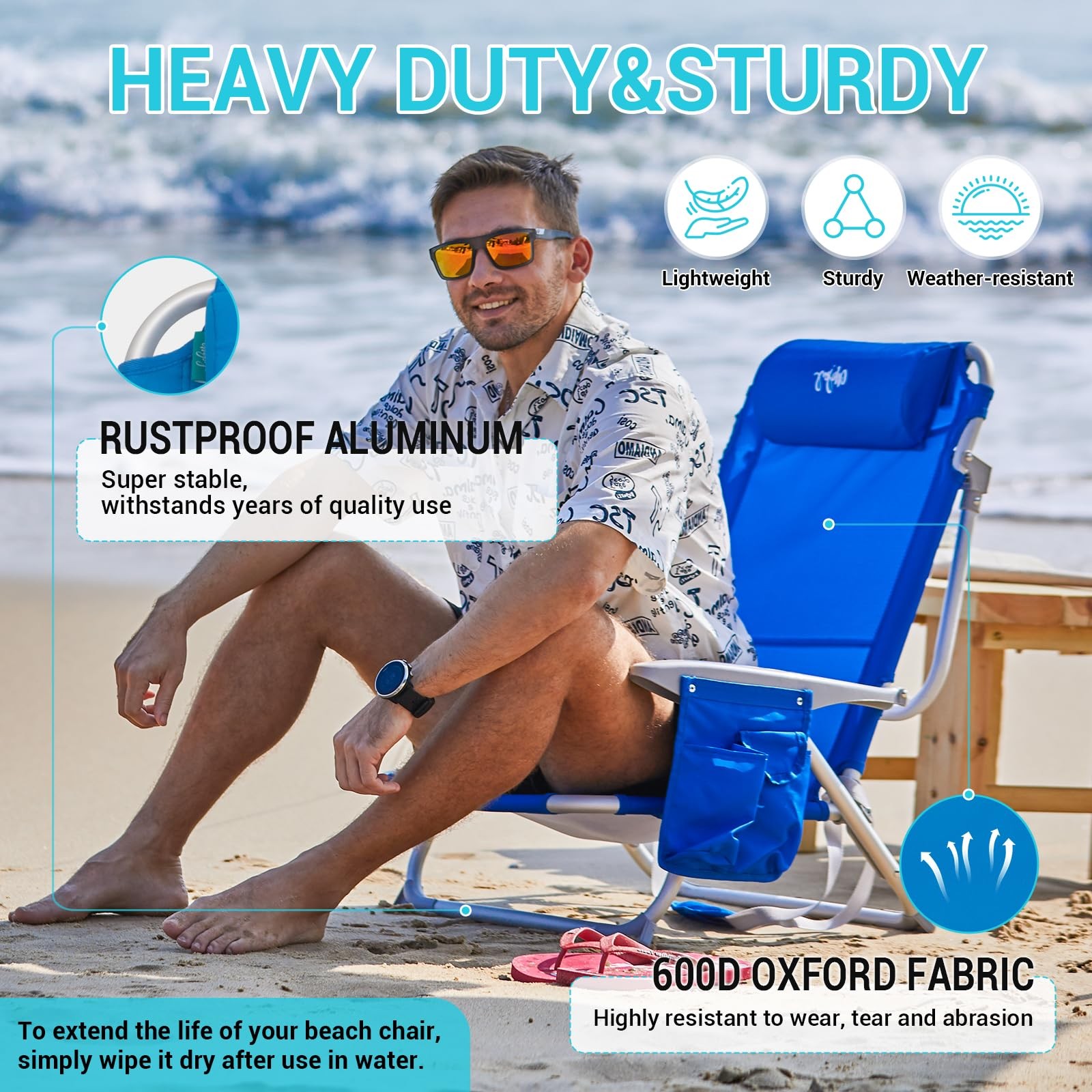 #WEJOY Lightweight Low Beach Chair for Adults, 4-Position Aluminum Folding Ca...