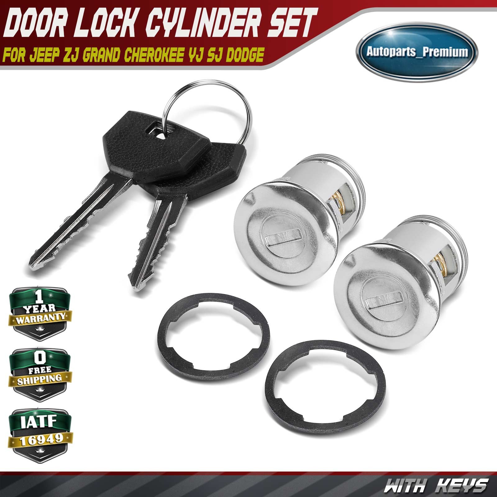 Door Lock Cylinder Set with Keys for Jeep ZJ Grand Cherokee YJ SJ Dodge Chrysler