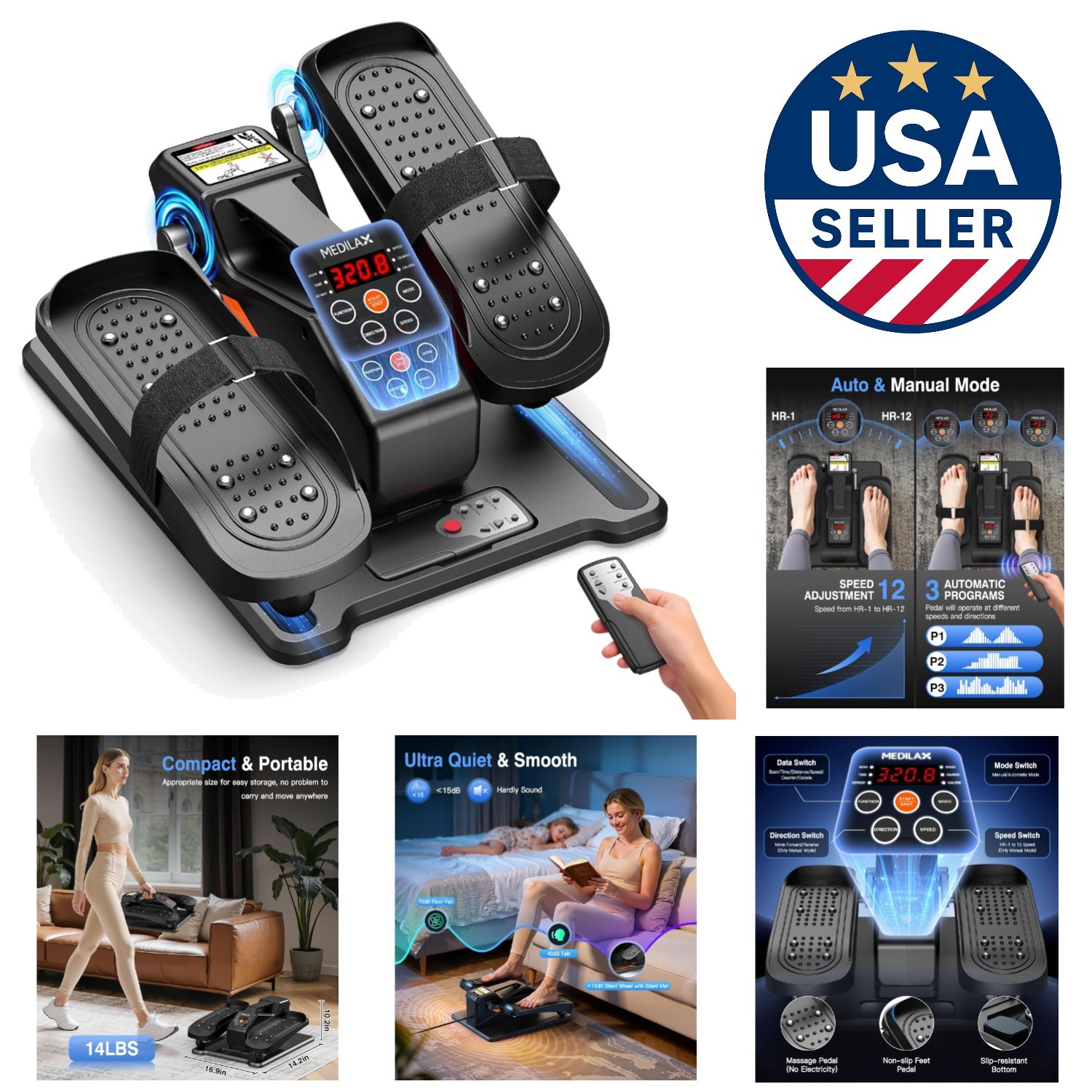 Quiet Under Desk Elliptical Machine - 15 Resistance Levels for Seniors & Adults