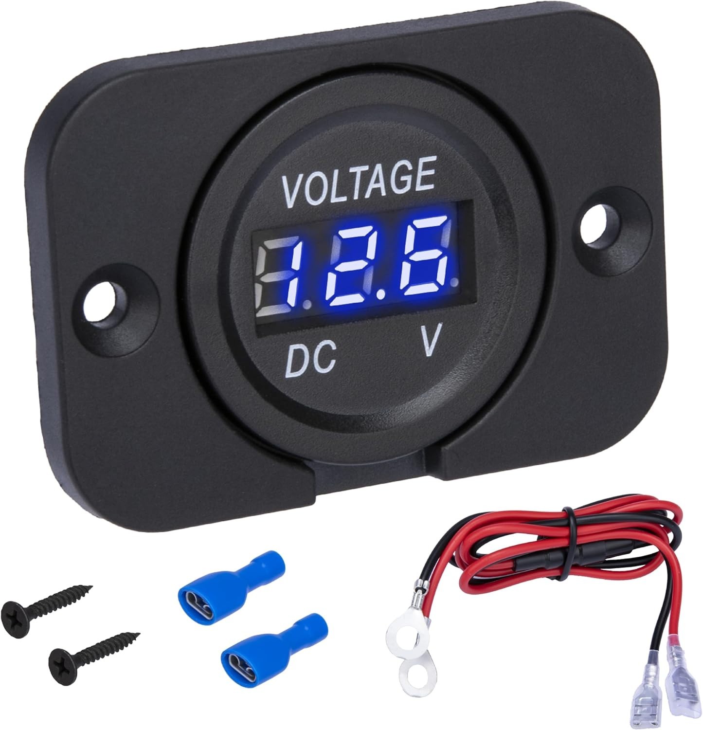 Waterproof Digital Voltmeter, 12V 24V DC, 3-Digit LED Display, Blue Light